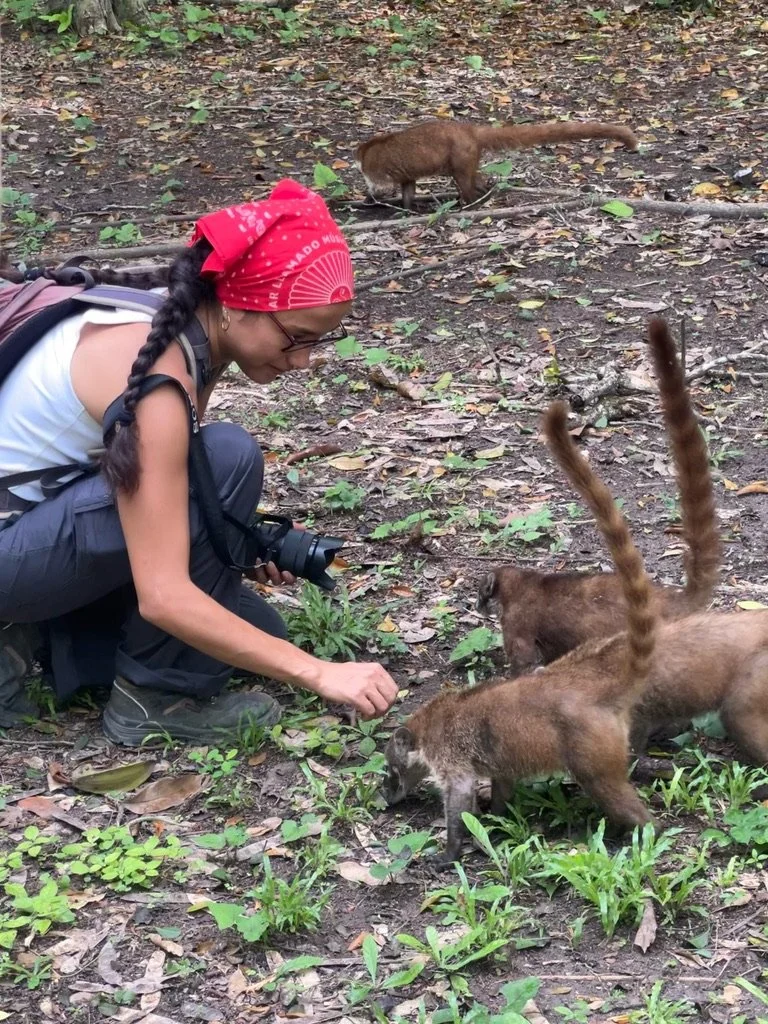 Andras with coatis in the jungle